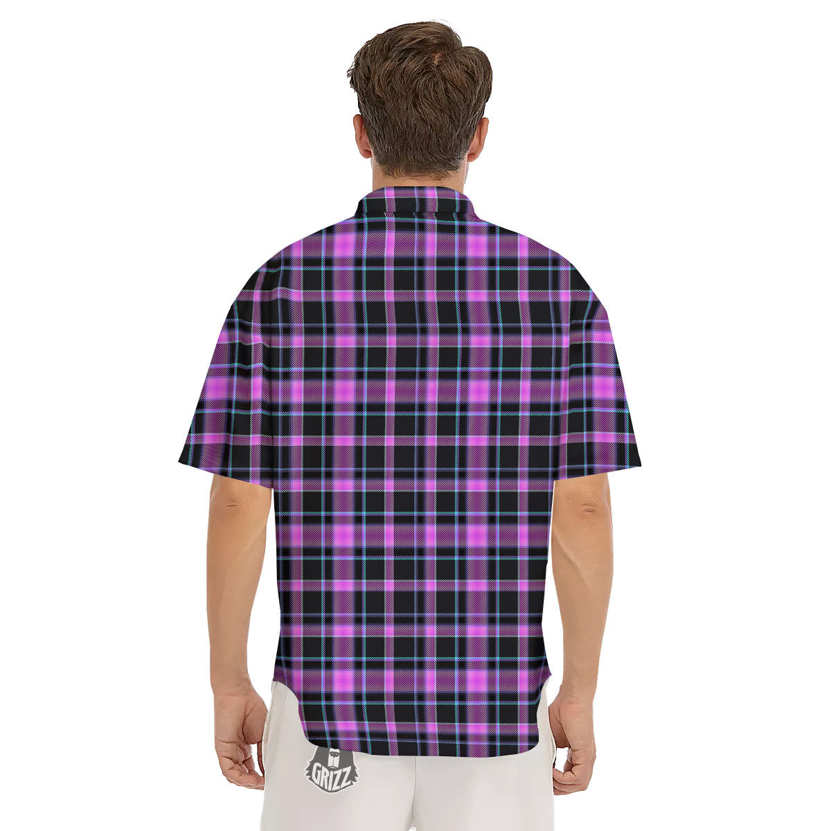 Buffalo Plaid Purple Print Pattern Men's Short Sleeve Shirts-grizzshop