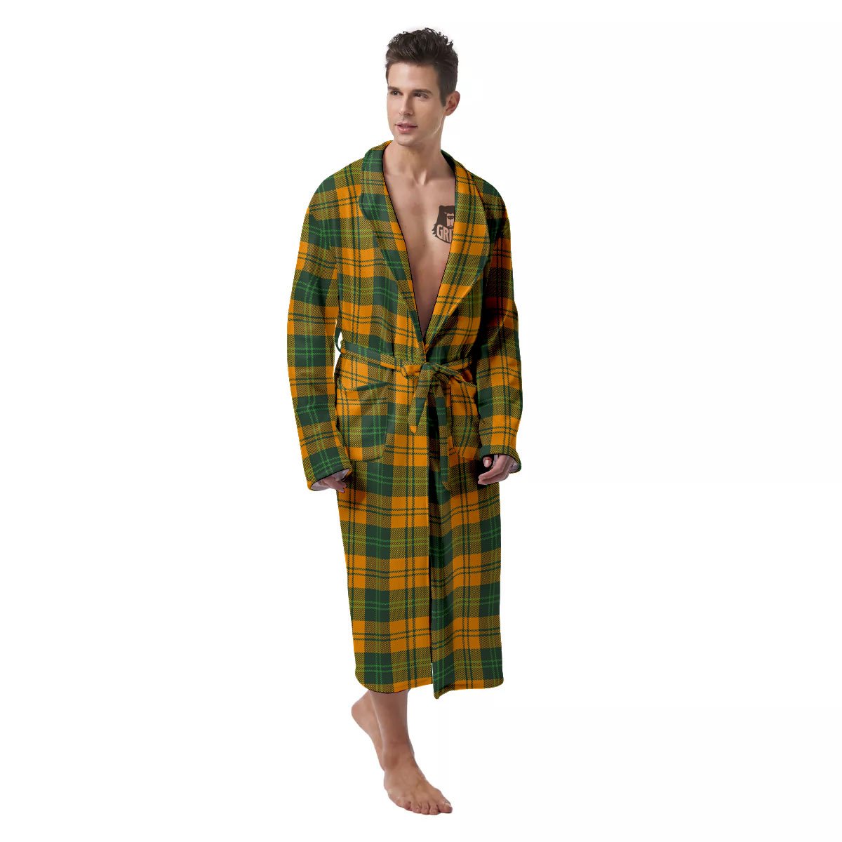 Buffalo Plaid Saint Patrick's Day Print Pattern Men's Robe-grizzshop