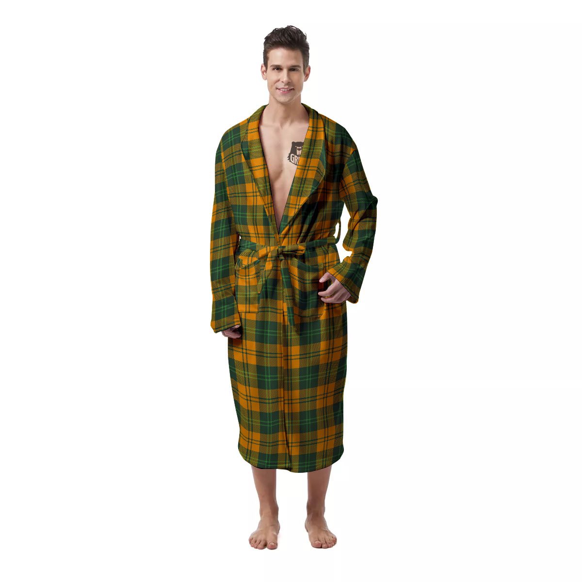 Buffalo Plaid Saint Patrick's Day Print Pattern Men's Robe-grizzshop