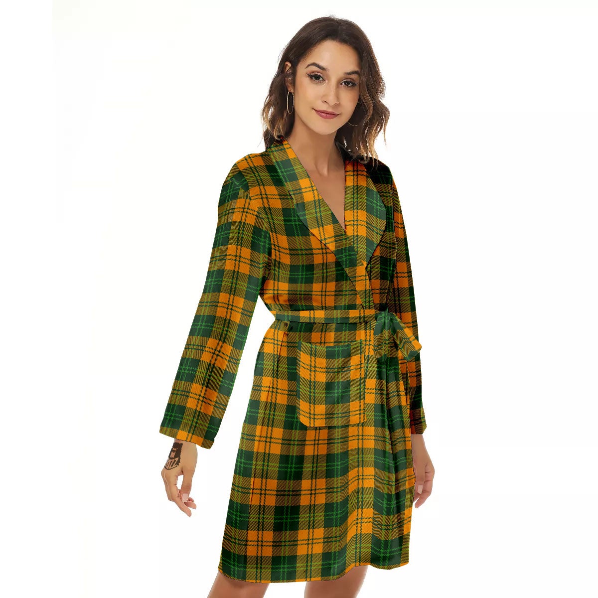 Buffalo Plaid Saint Patrick's Day Print Pattern Women's Robe-grizzshop