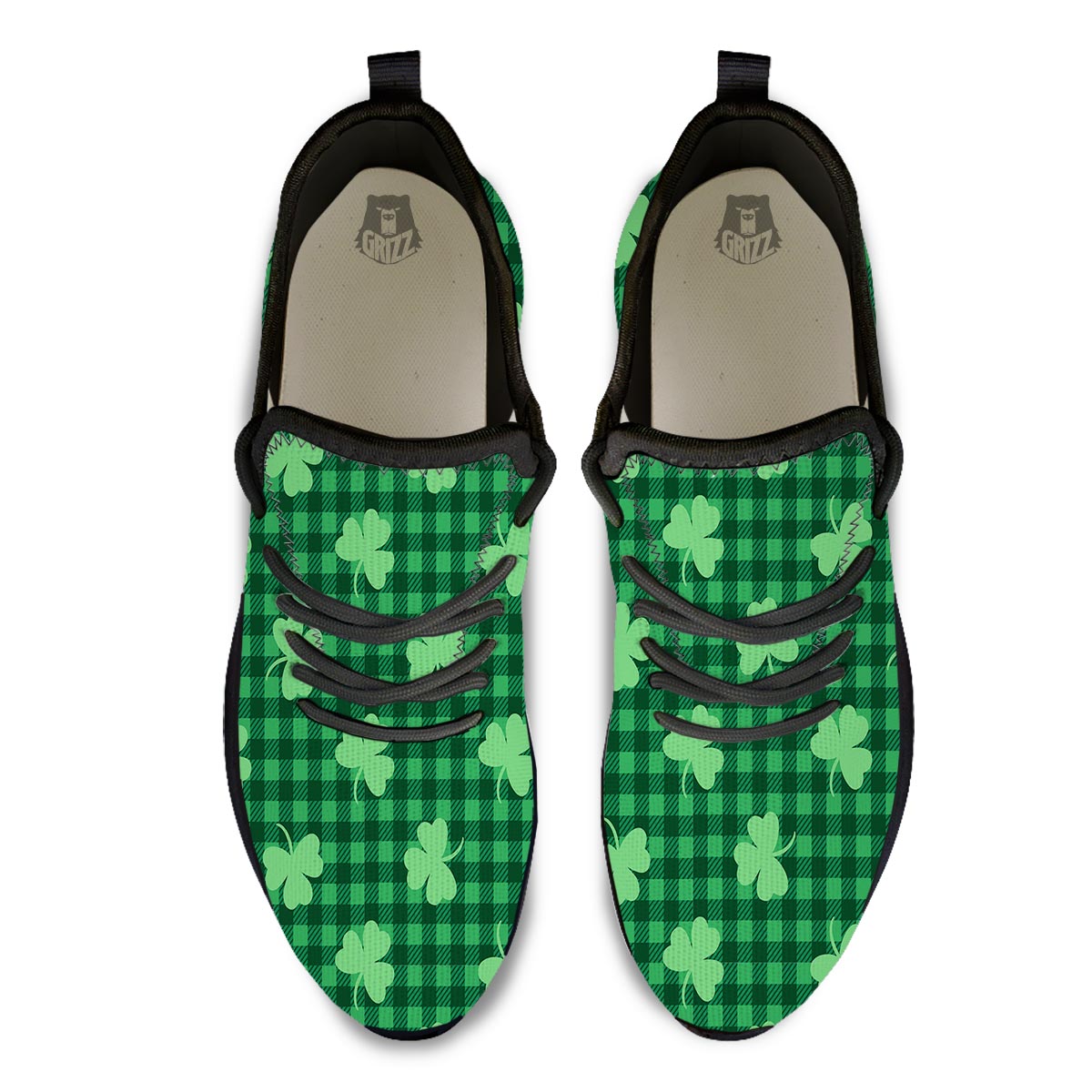 Buffalo Plaid St. Patrick's Day Print Pattern Black Athletic Shoes-grizzshop