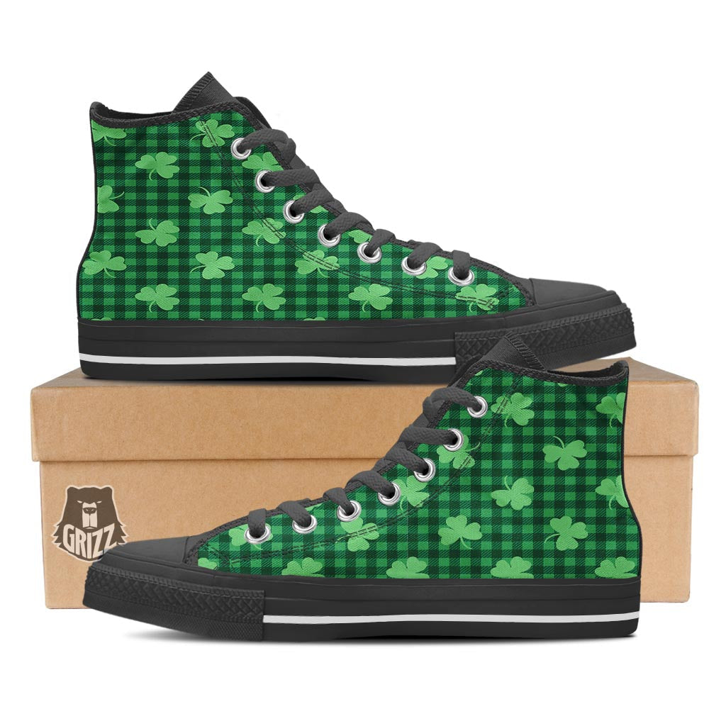 Buffalo Plaid St. Patrick's Day Print Pattern Black High Top Shoes-grizzshop