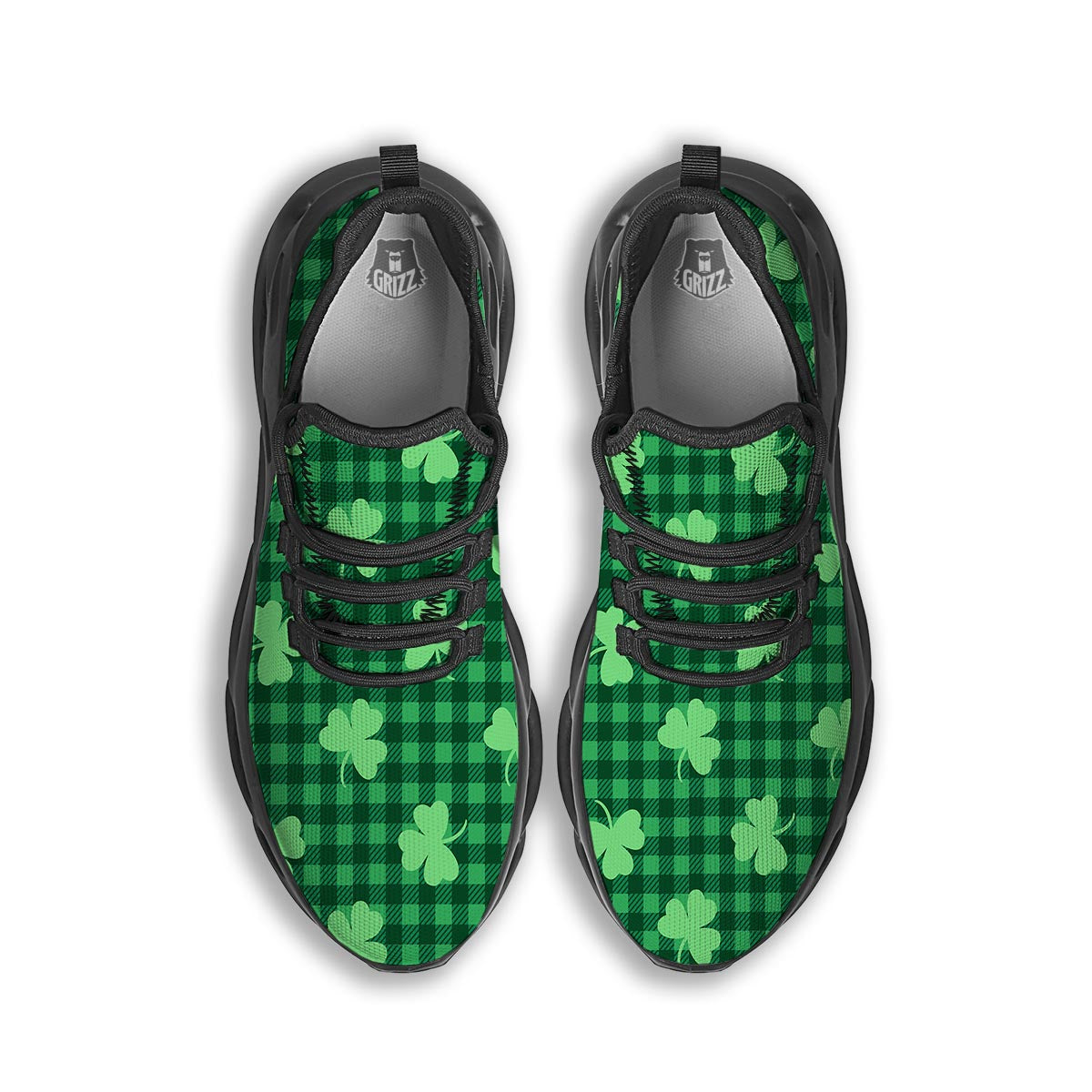 Buffalo Plaid St. Patrick's Day Print Pattern Black Running Shoes-grizzshop