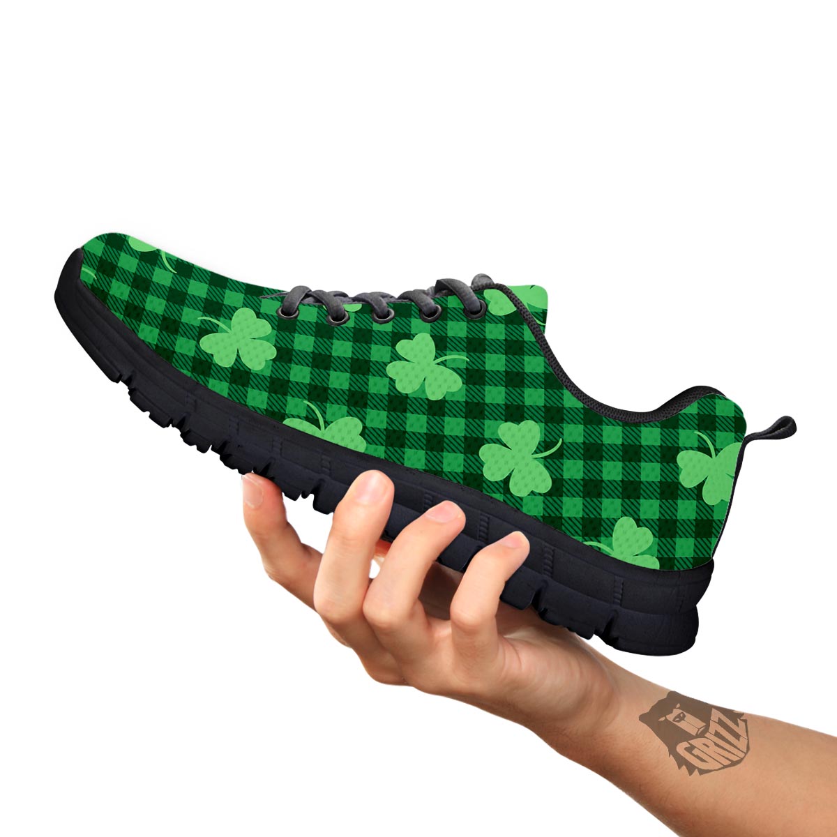 Buffalo Plaid St. Patrick's Day Print Pattern Black Sneaker-grizzshop