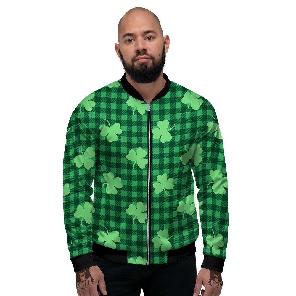 Buffalo Plaid St. Patrick's Day Print Pattern Men's Bomber Jacket-grizzshop