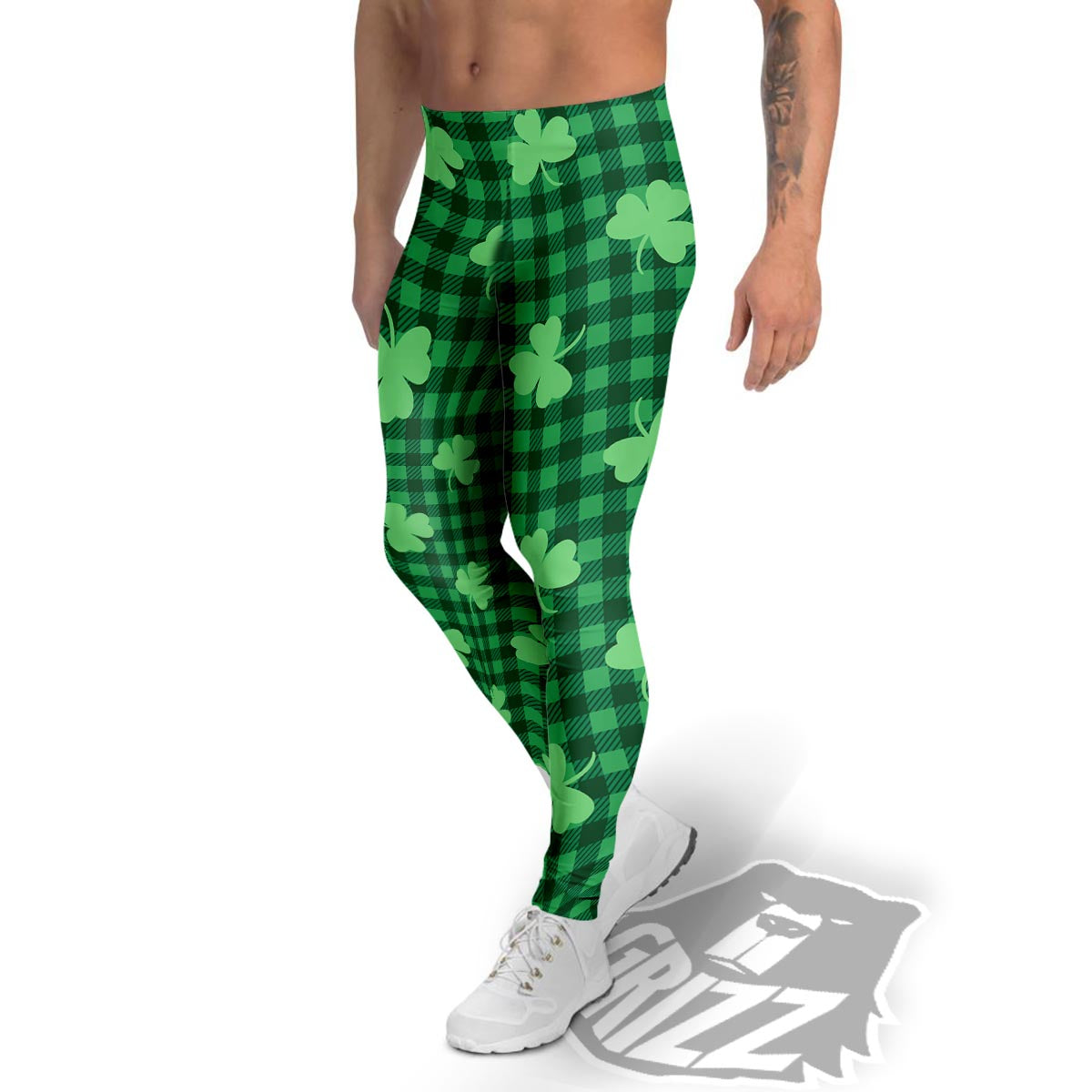 Buffalo Plaid St. Patrick's Day Print Pattern Men's Leggings-grizzshop