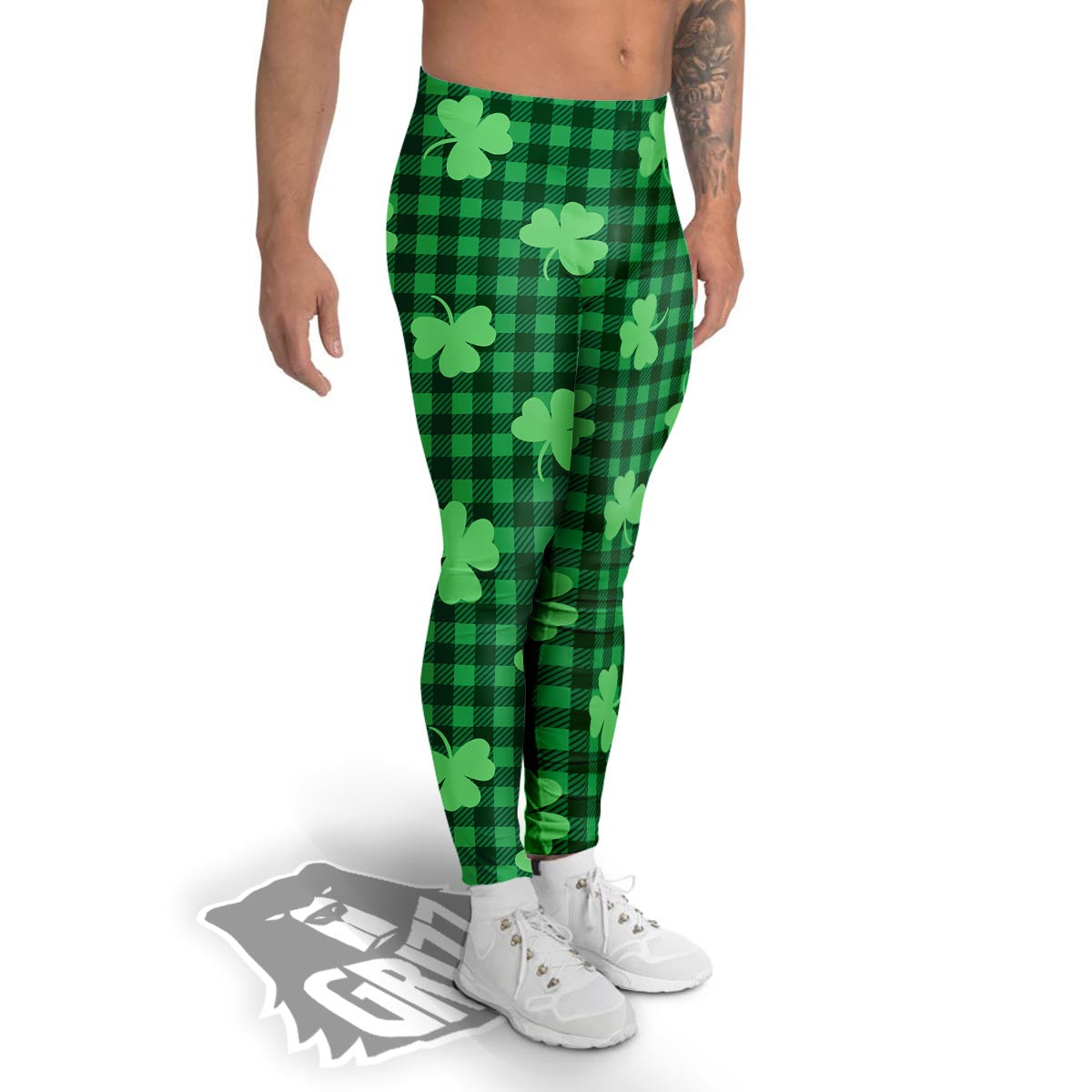 Buffalo Plaid St. Patrick's Day Print Pattern Men's Leggings-grizzshop