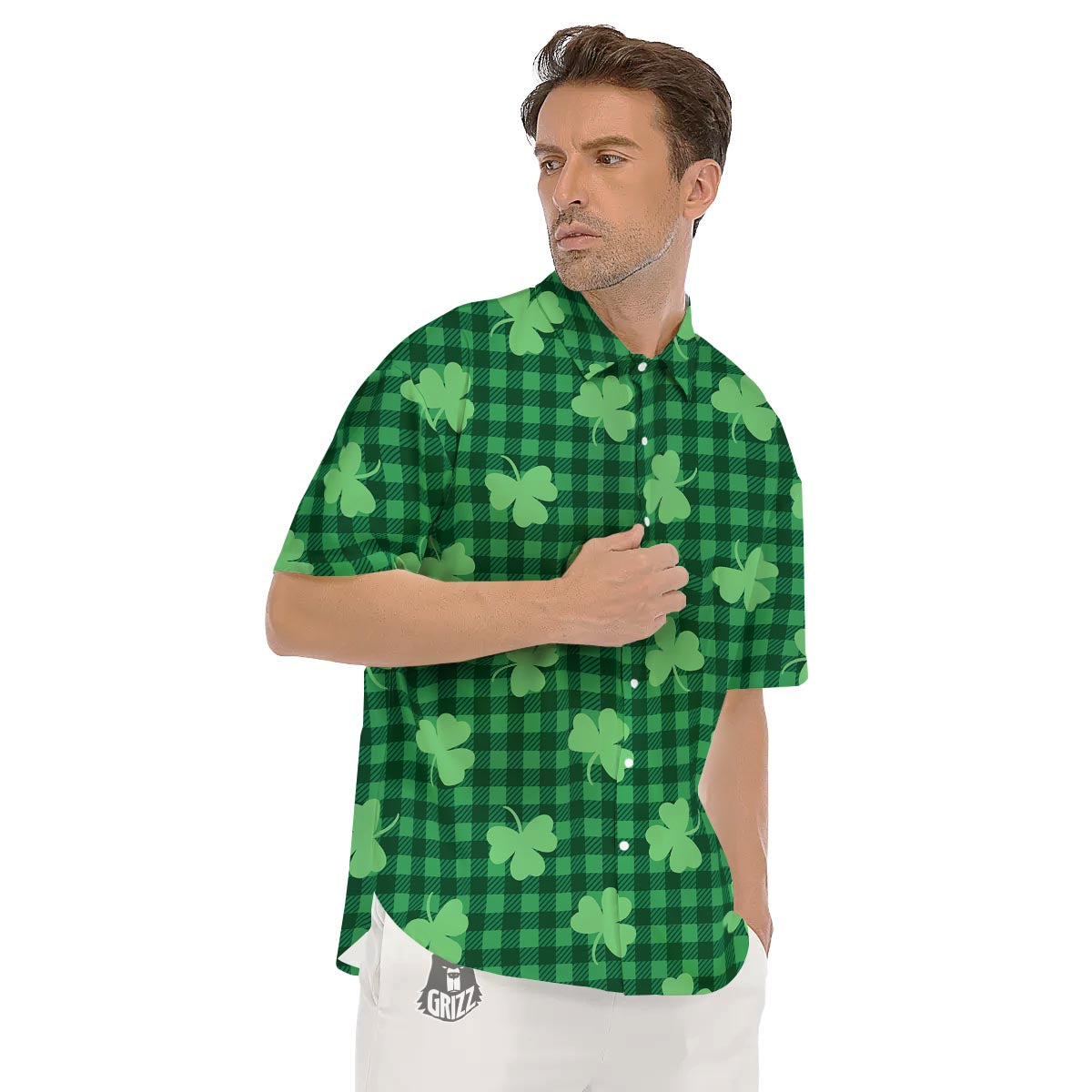 Buffalo Plaid St. Patrick's Day Print Pattern Men's Short Sleeve Shirts-grizzshop