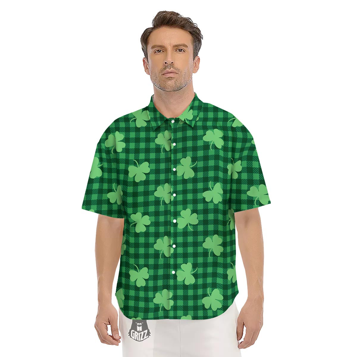 Buffalo Plaid St. Patrick's Day Print Pattern Men's Short Sleeve Shirts-grizzshop