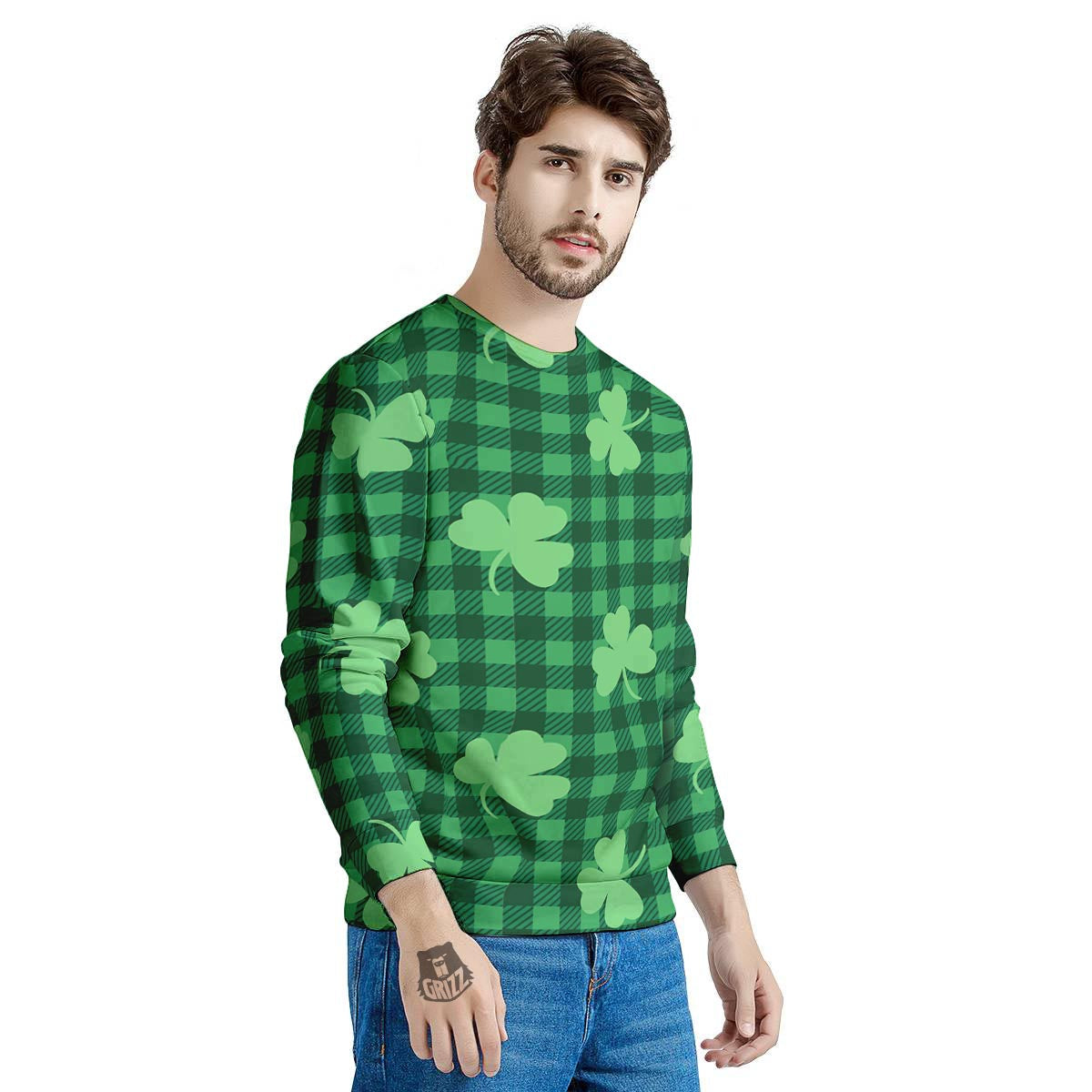 Buffalo Plaid St. Patrick's Day Print Pattern Men's Sweatshirt-grizzshop