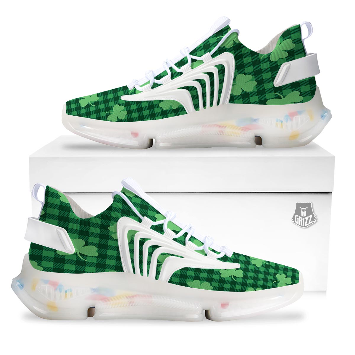 Buffalo Plaid St. Patrick's Day Print Pattern White Gym Shoes-grizzshop