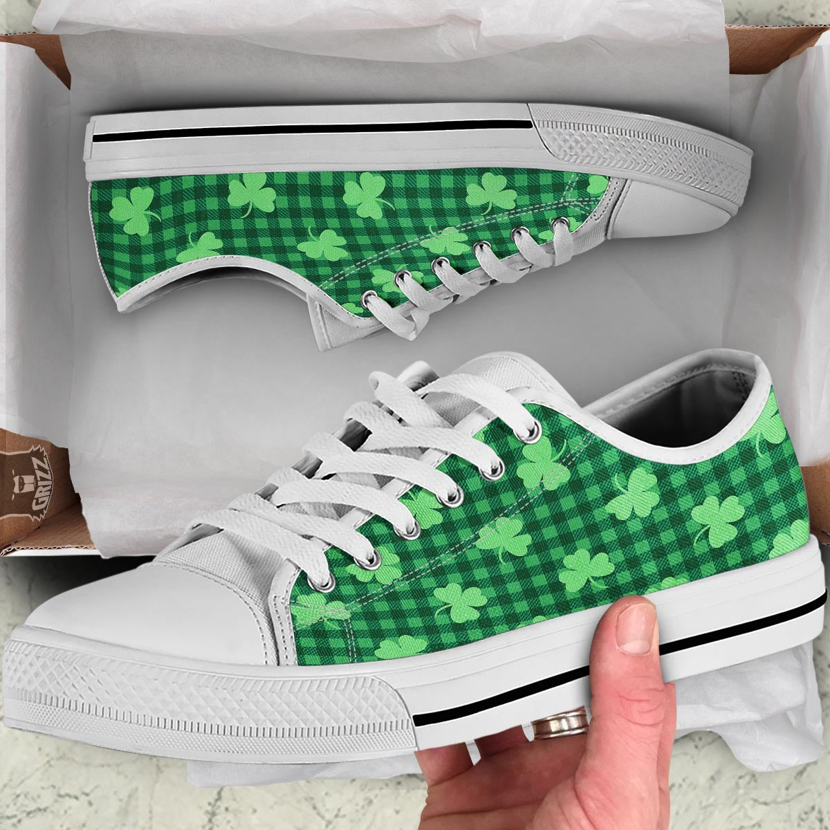 Buffalo Plaid St. Patrick's Day Print Pattern White Low Top Shoes-grizzshop