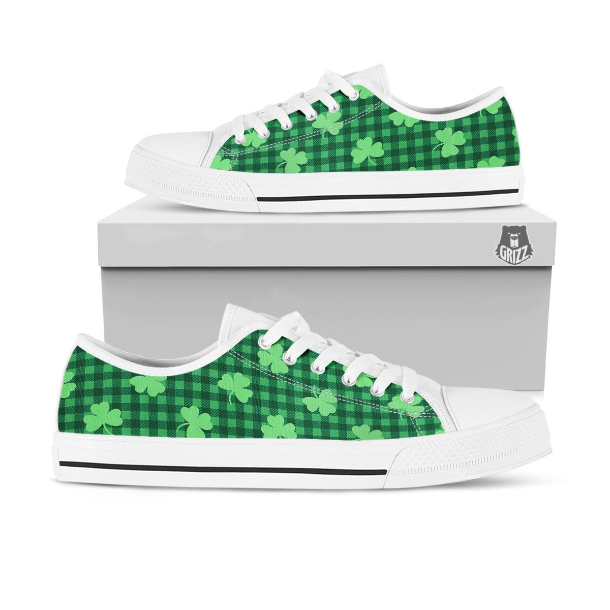 Buffalo Plaid St. Patrick's Day Print Pattern White Low Top Shoes-grizzshop