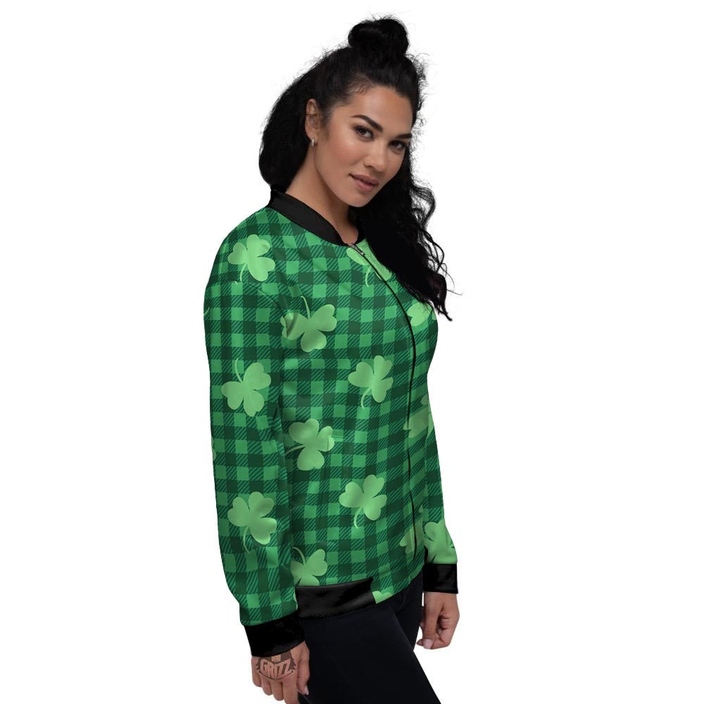 Buffalo Plaid St. Patrick's Day Print Pattern Women's Bomber Jacket-grizzshop