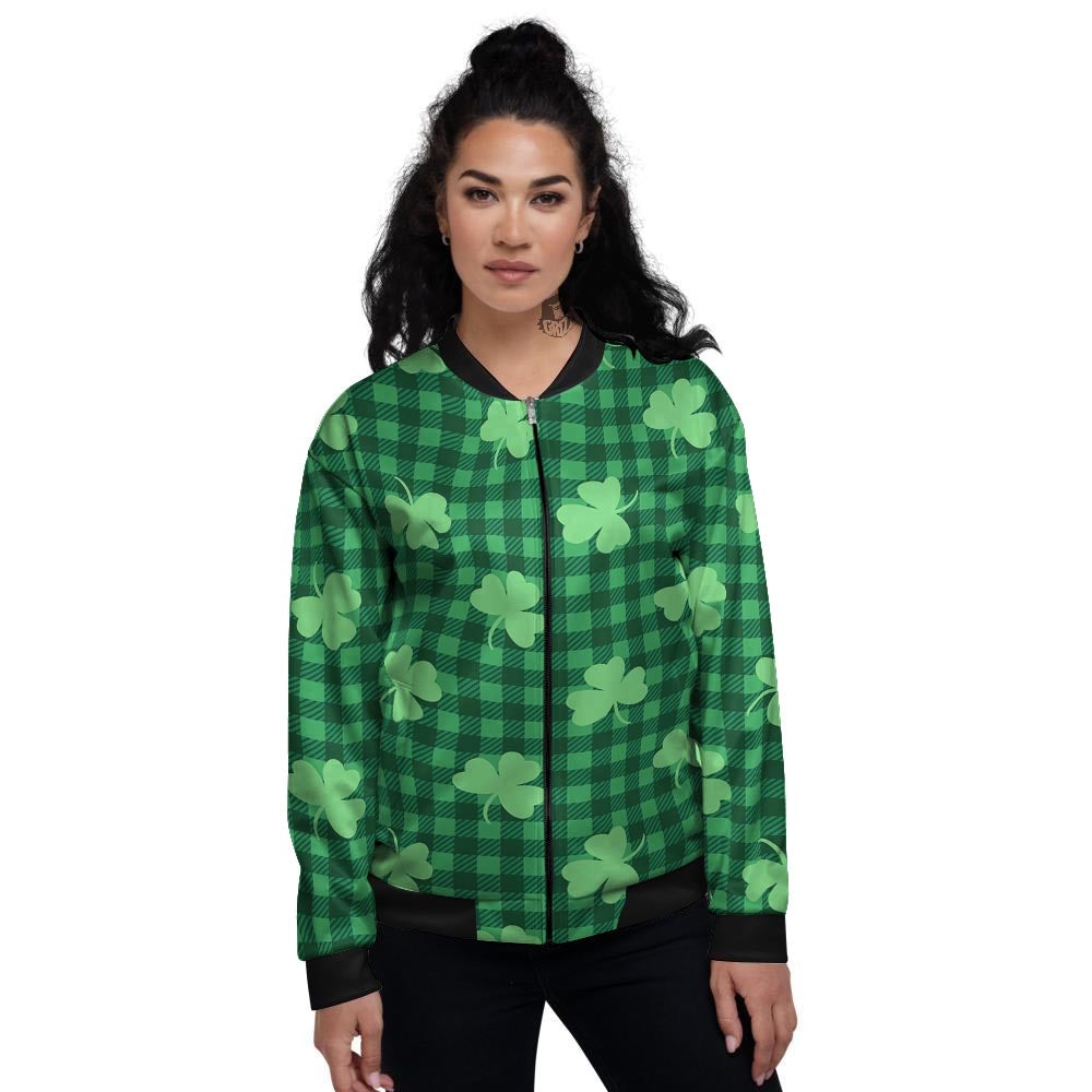 Buffalo Plaid St. Patrick's Day Print Pattern Women's Bomber Jacket-grizzshop