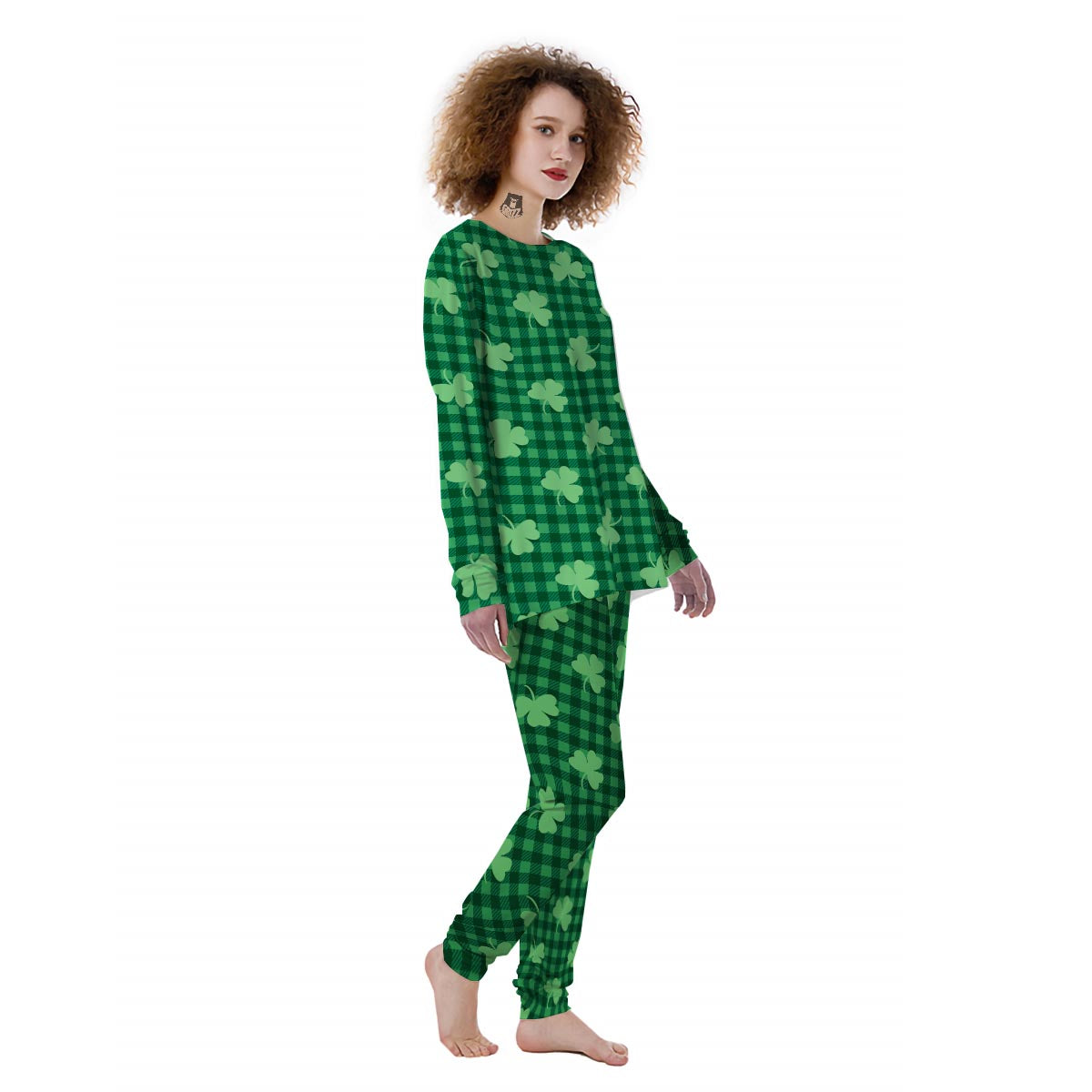 Buffalo Plaid St. Patrick's Day Print Pattern Women's Pajamas-grizzshop