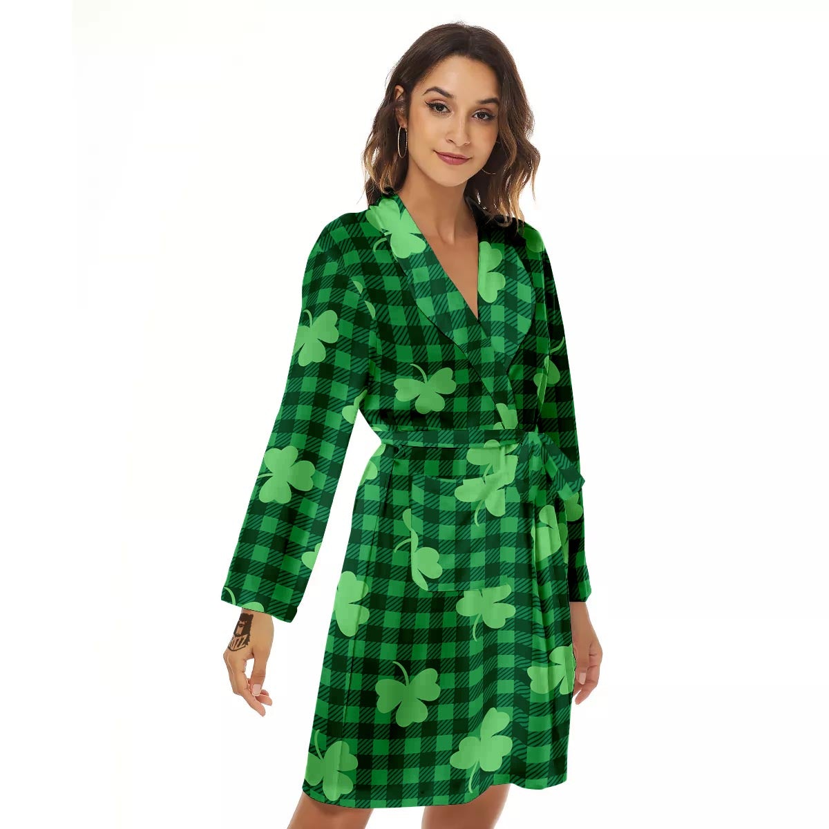 Buffalo Plaid St. Patrick's Day Print Pattern Women's Robe-grizzshop