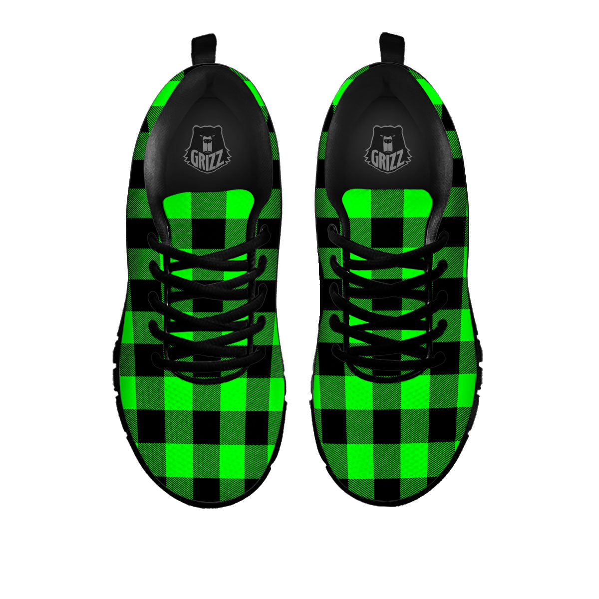 Buffalo Plaid UFO Green Print Pattern Black Sneaker-grizzshop