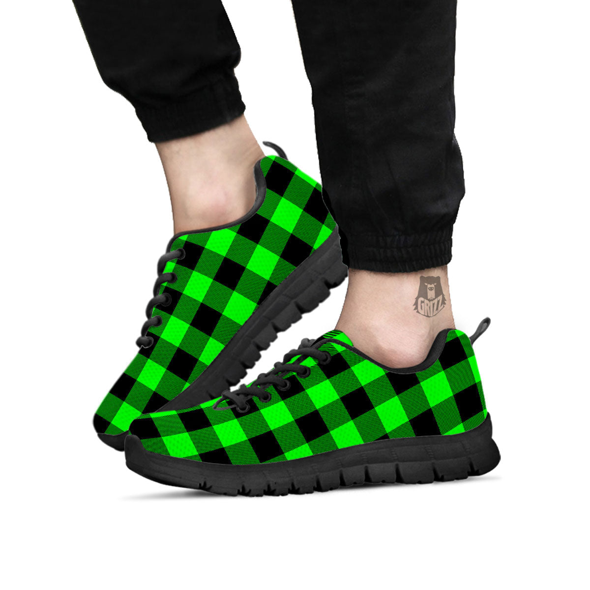 Buffalo Plaid UFO Green Print Pattern Black Sneaker-grizzshop