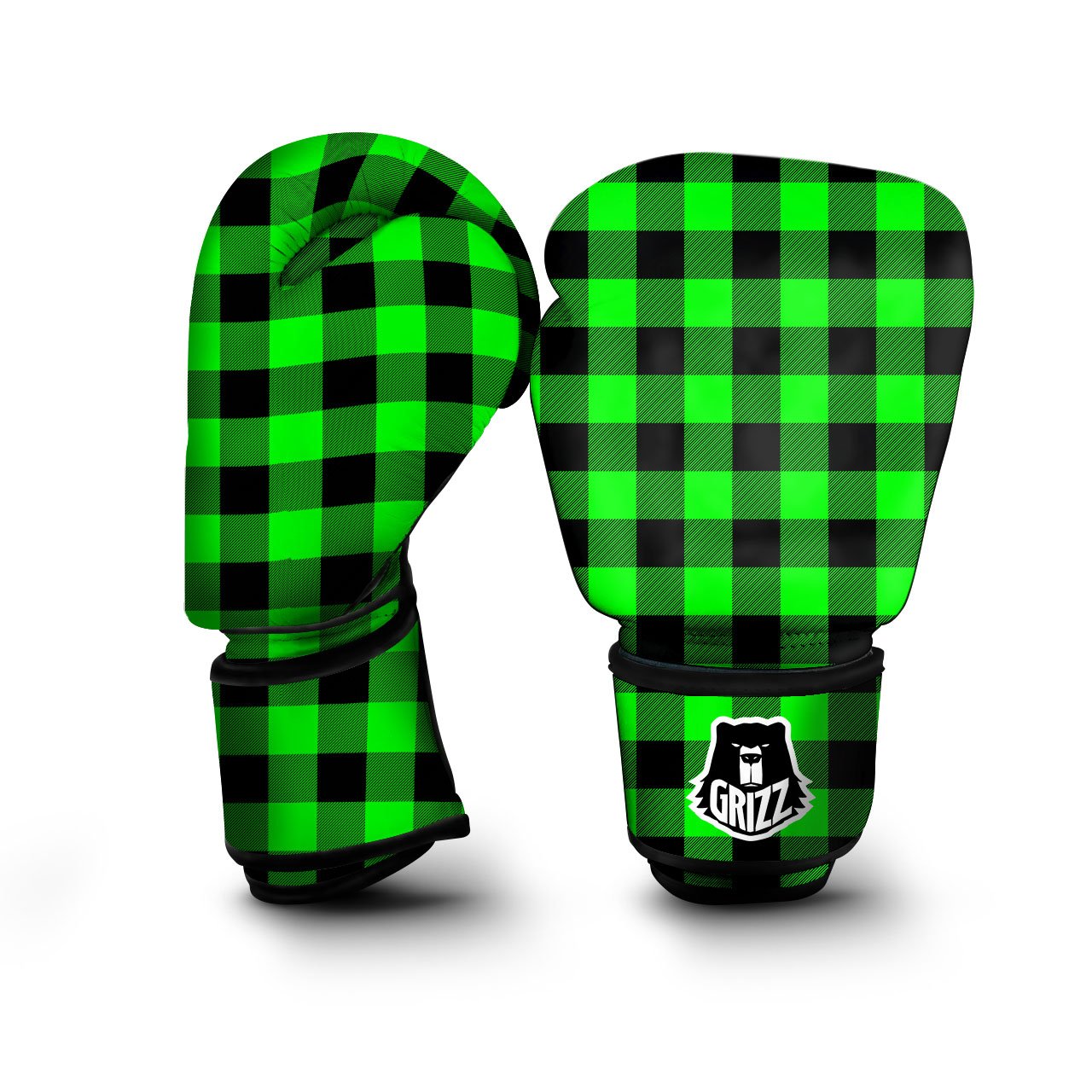 Buffalo Plaid UFO Green Print Pattern Boxing Gloves-grizzshop