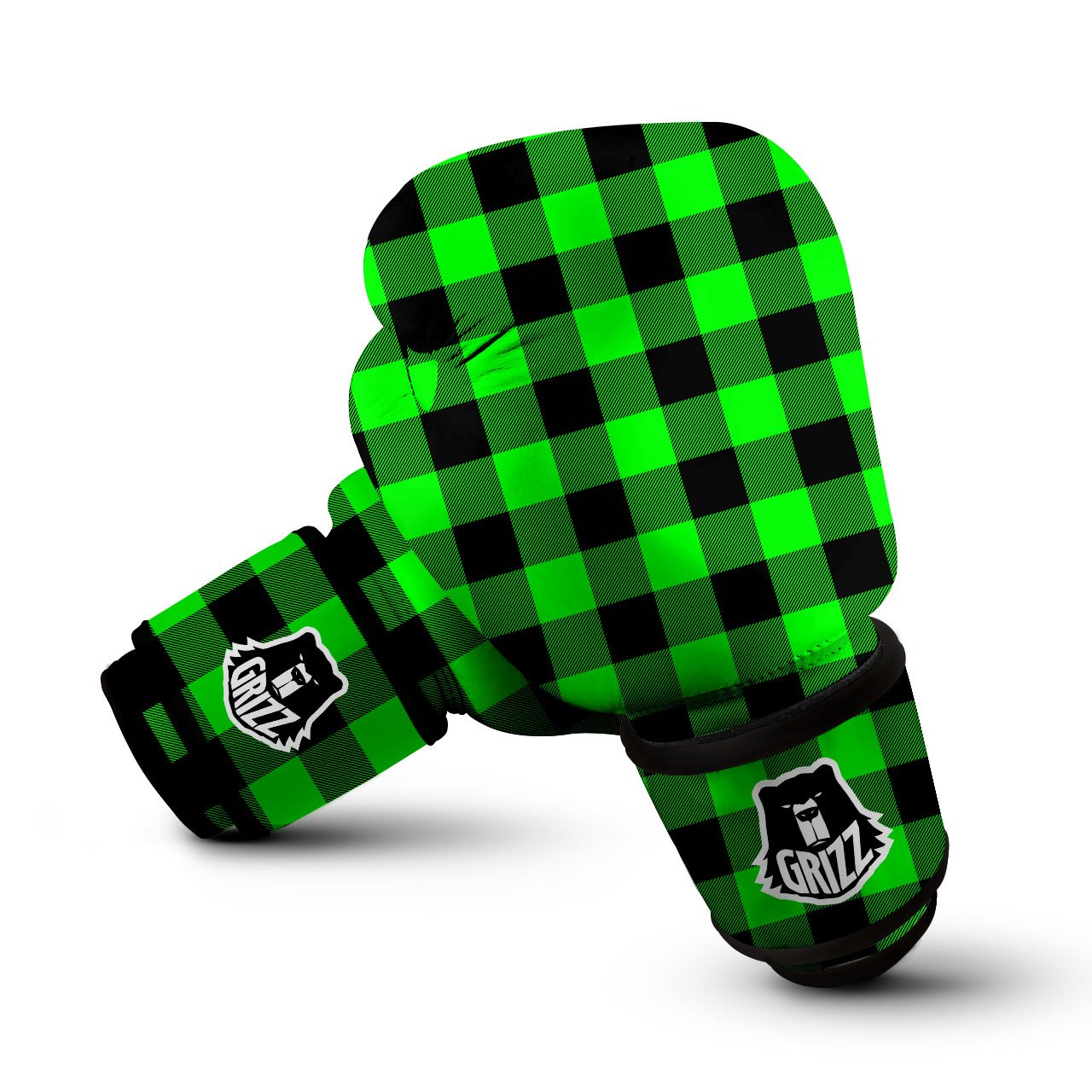 Buffalo Plaid UFO Green Print Pattern Boxing Gloves-grizzshop