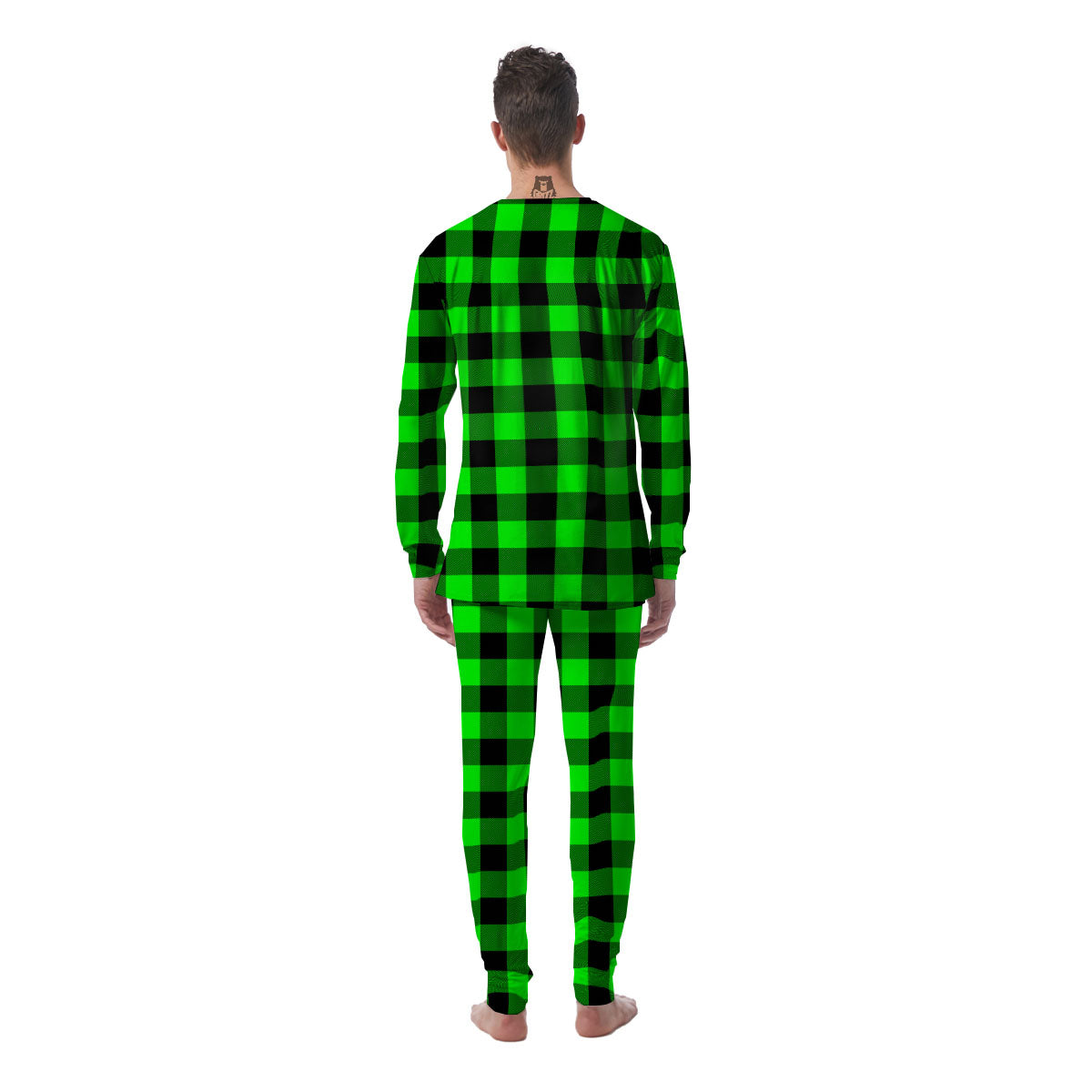 Buffalo Plaid UFO Green Print Pattern Men's Pajamas-grizzshop