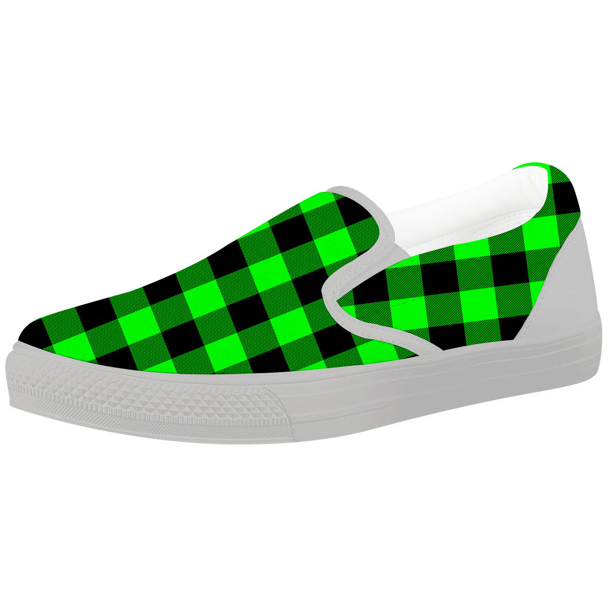 Buffalo Plaid UFO Green Print Pattern White Slip On Shoes-grizzshop