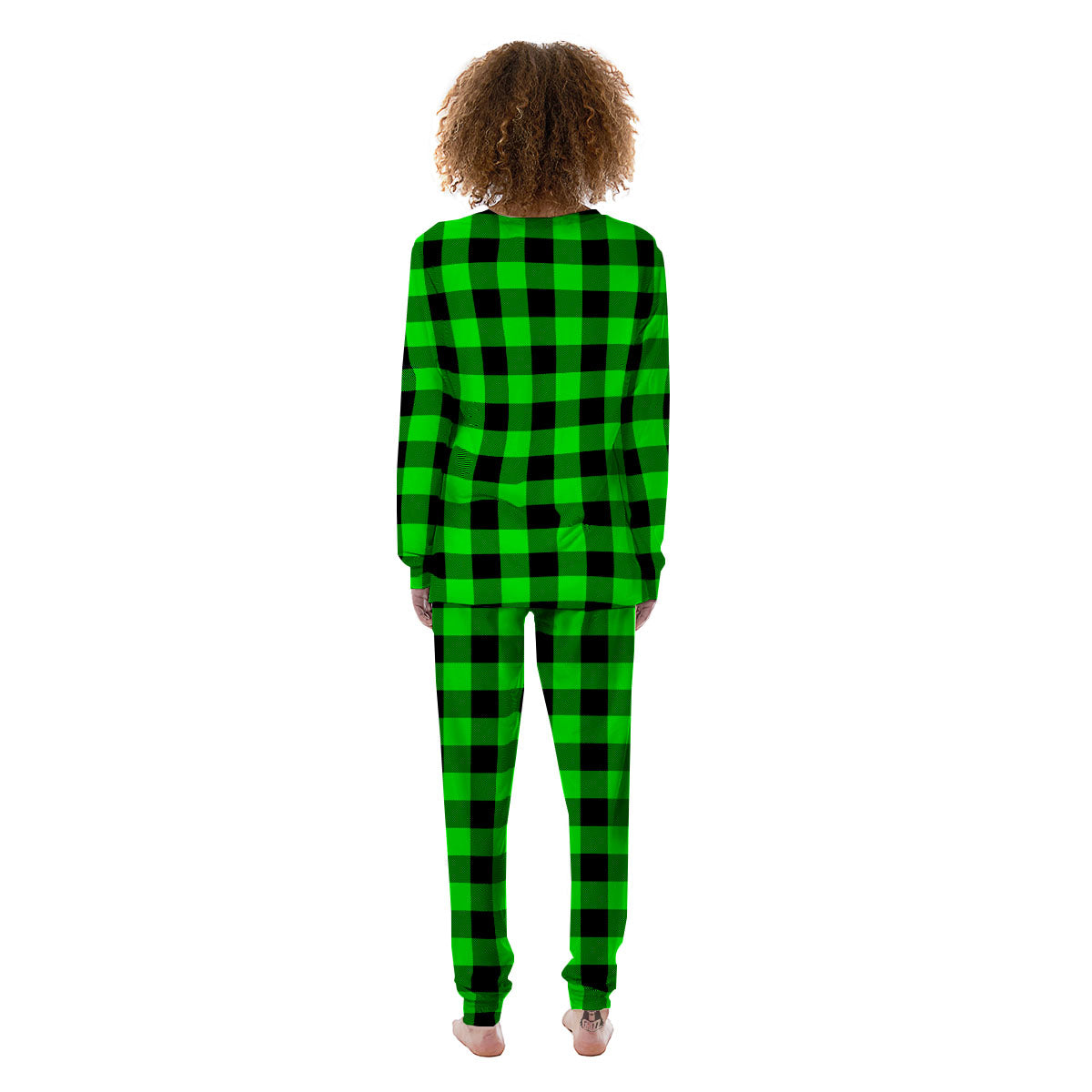 Buffalo Plaid UFO Green Print Pattern Women's Pajamas-grizzshop