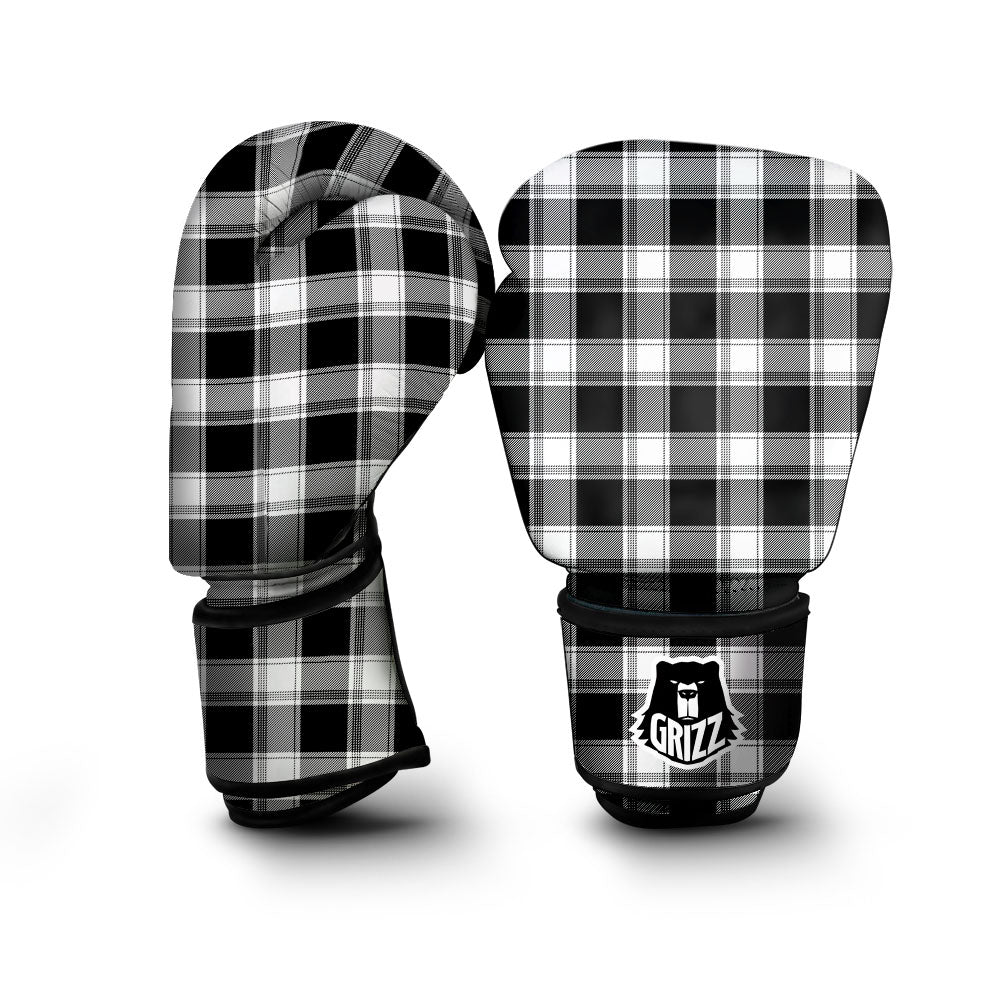 Buffalo Plaid White And Black Print Boxing Gloves-grizzshop