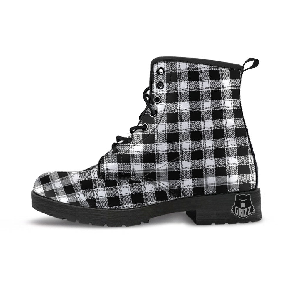 Buffalo Plaid White And Black Print Leather Boots-grizzshop