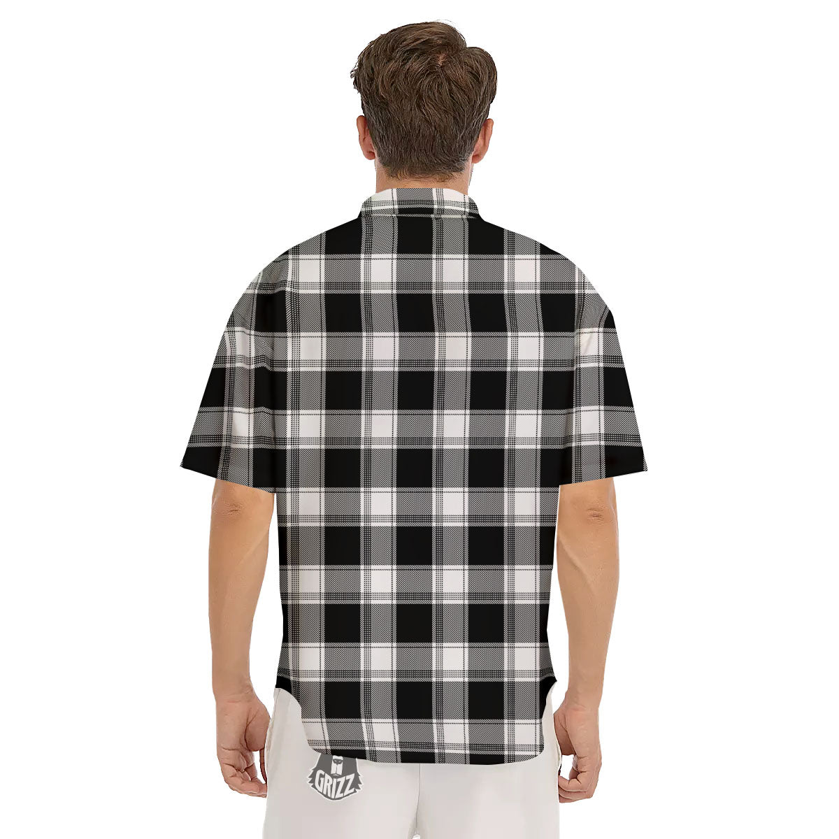 Buffalo Plaid White And Black Print Men's Short Sleeve Shirts-grizzshop