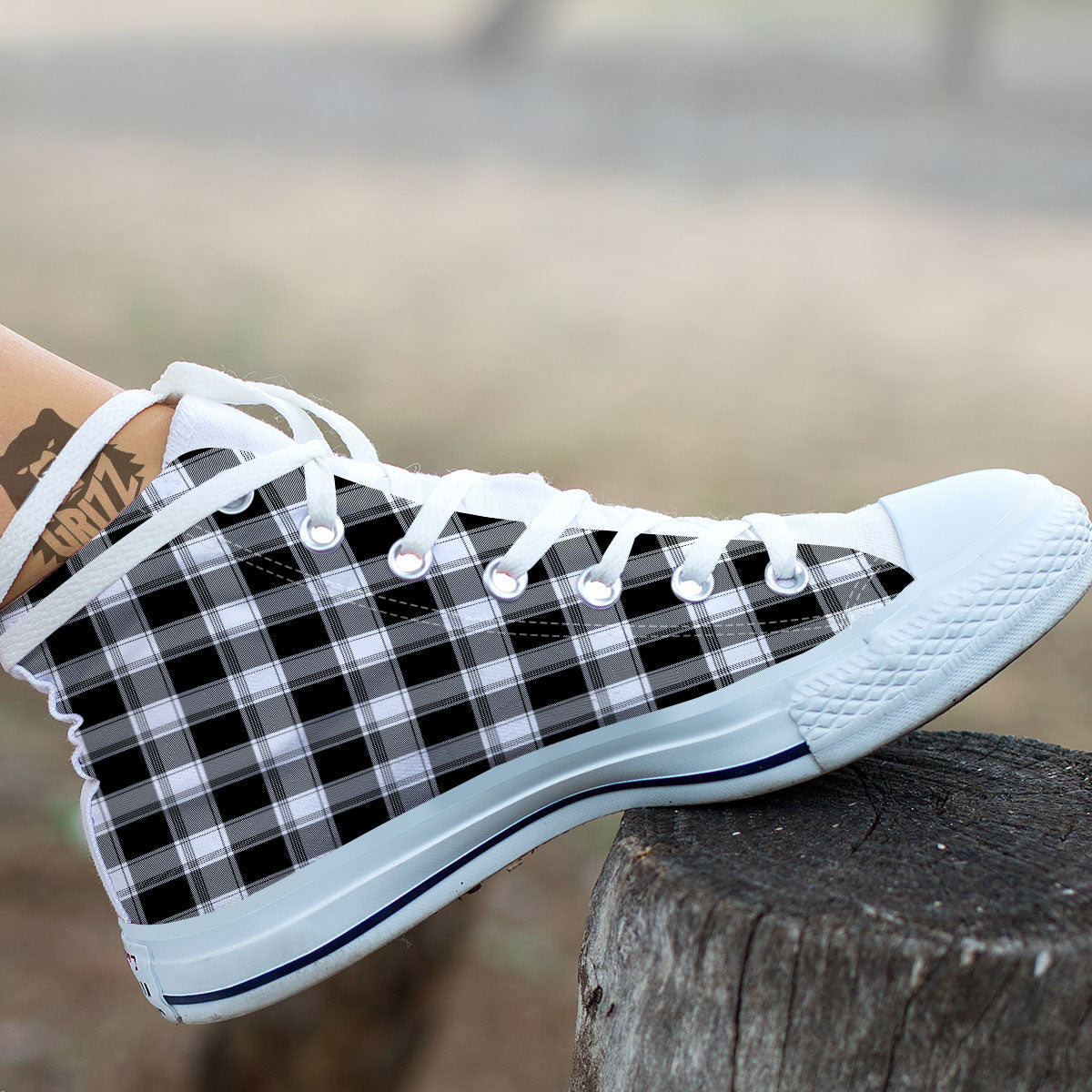 Buffalo Plaid White And Black Print White High Top Shoes-grizzshop