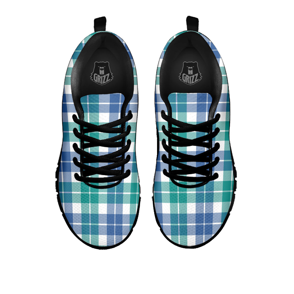 Buffalo Plaid White Green And Blue Print Pattern Black Sneaker-grizzshop