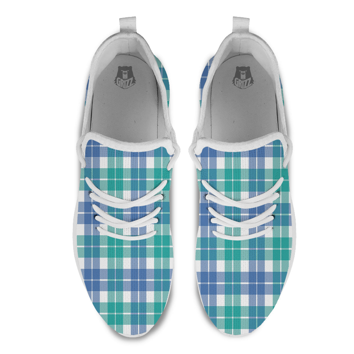 Buffalo Plaid White Green And Blue Print Pattern White Athletic Shoes-grizzshop