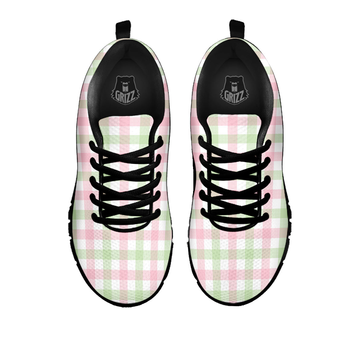 Buffalo Plaid White Pink And Green Print Pattern Black Sneaker-grizzshop