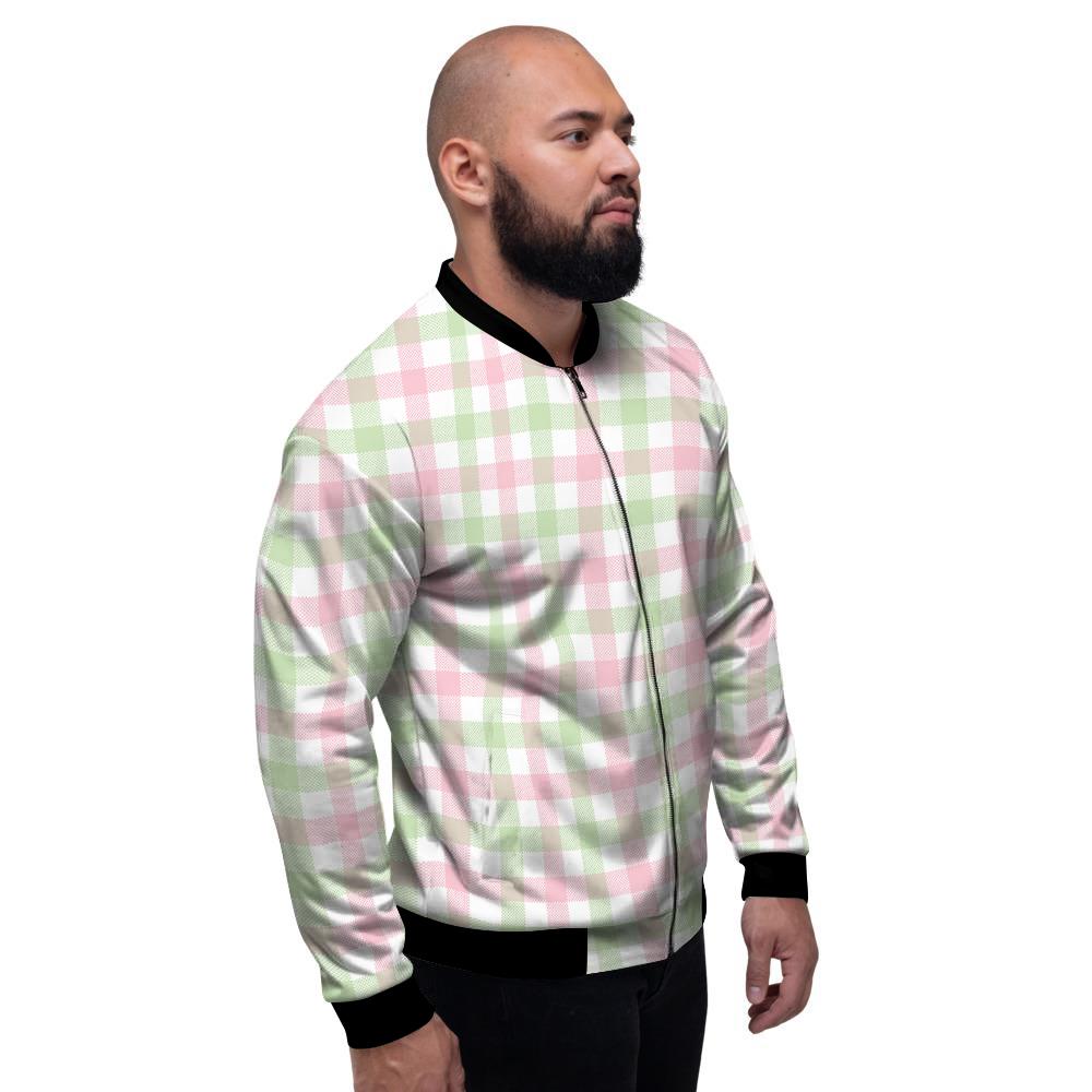 Buffalo Plaid White Pink And Green Print Pattern Men's Bomber Jacket-grizzshop