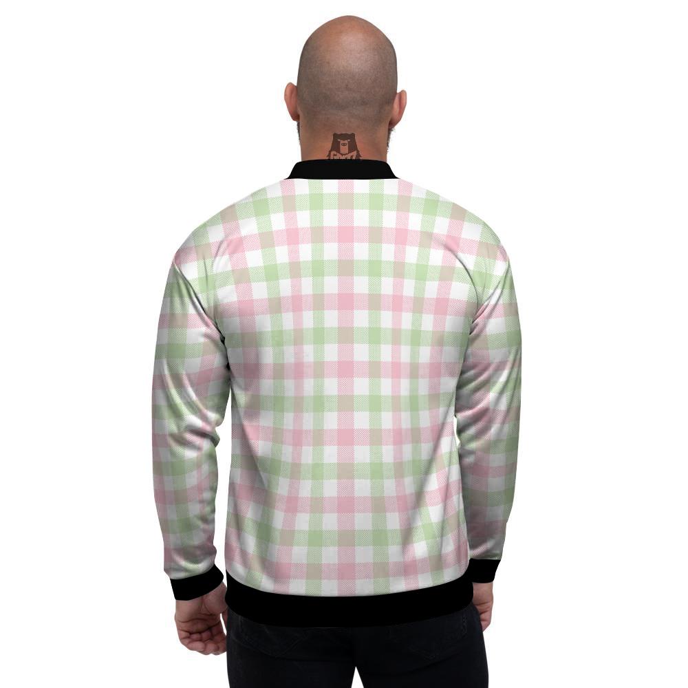 Buffalo Plaid White Pink And Green Print Pattern Men's Bomber Jacket-grizzshop