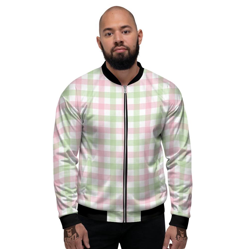 Buffalo Plaid White Pink And Green Print Pattern Men's Bomber Jacket-grizzshop