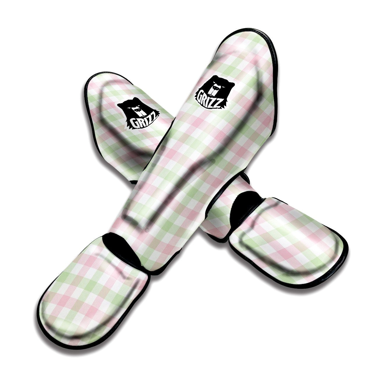 Buffalo Plaid White Pink And Green Print Pattern Muay Thai Shin Guards-grizzshop