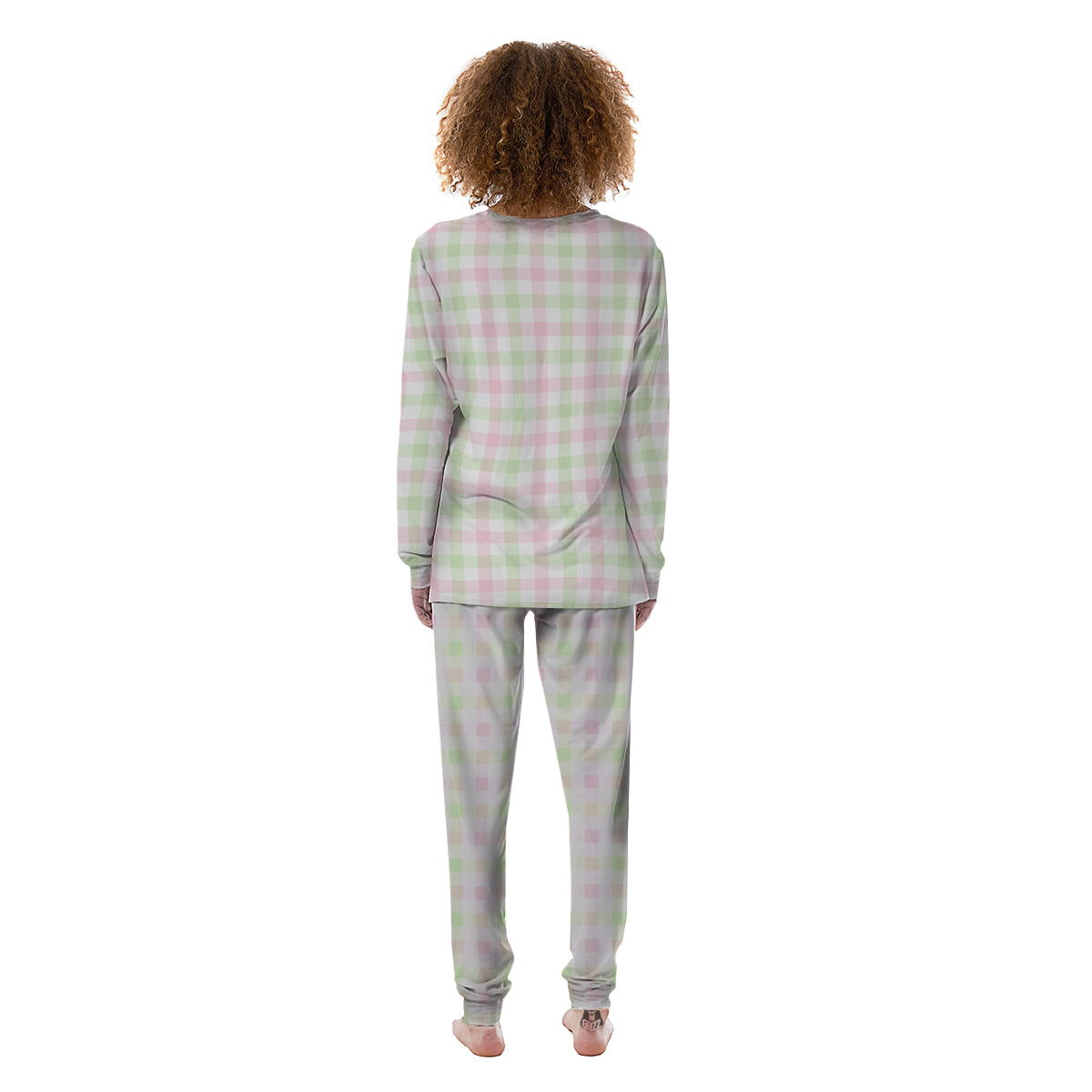 Buffalo Plaid White Pink And Green Print Pattern Women's Pajamas-grizzshop