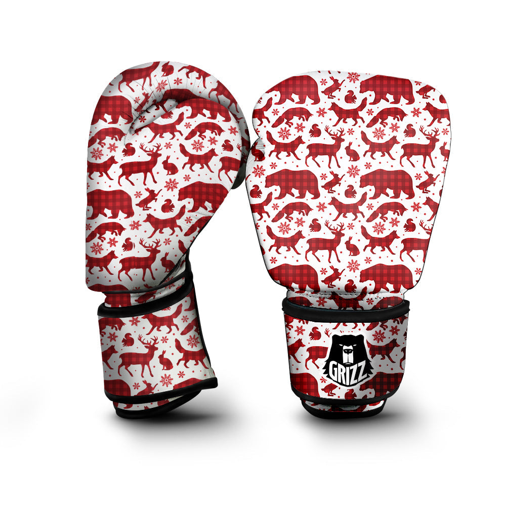 Buffalo Plaid Winter Forest Animal Print Pattern Boxing Gloves-grizzshop