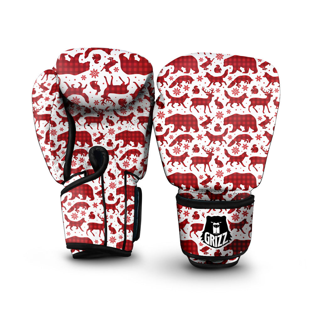 Buffalo Plaid Winter Forest Animal Print Pattern Boxing Gloves-grizzshop