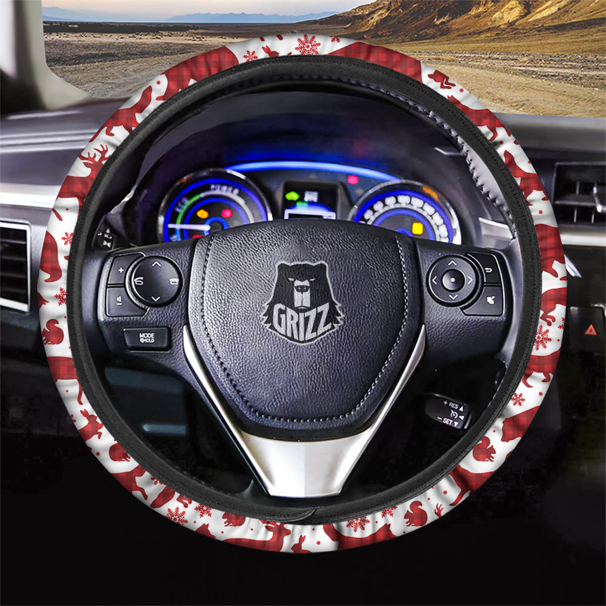 Buffalo Plaid Winter Forest Animal Print Pattern Car Steering Wheel Cover-grizzshop