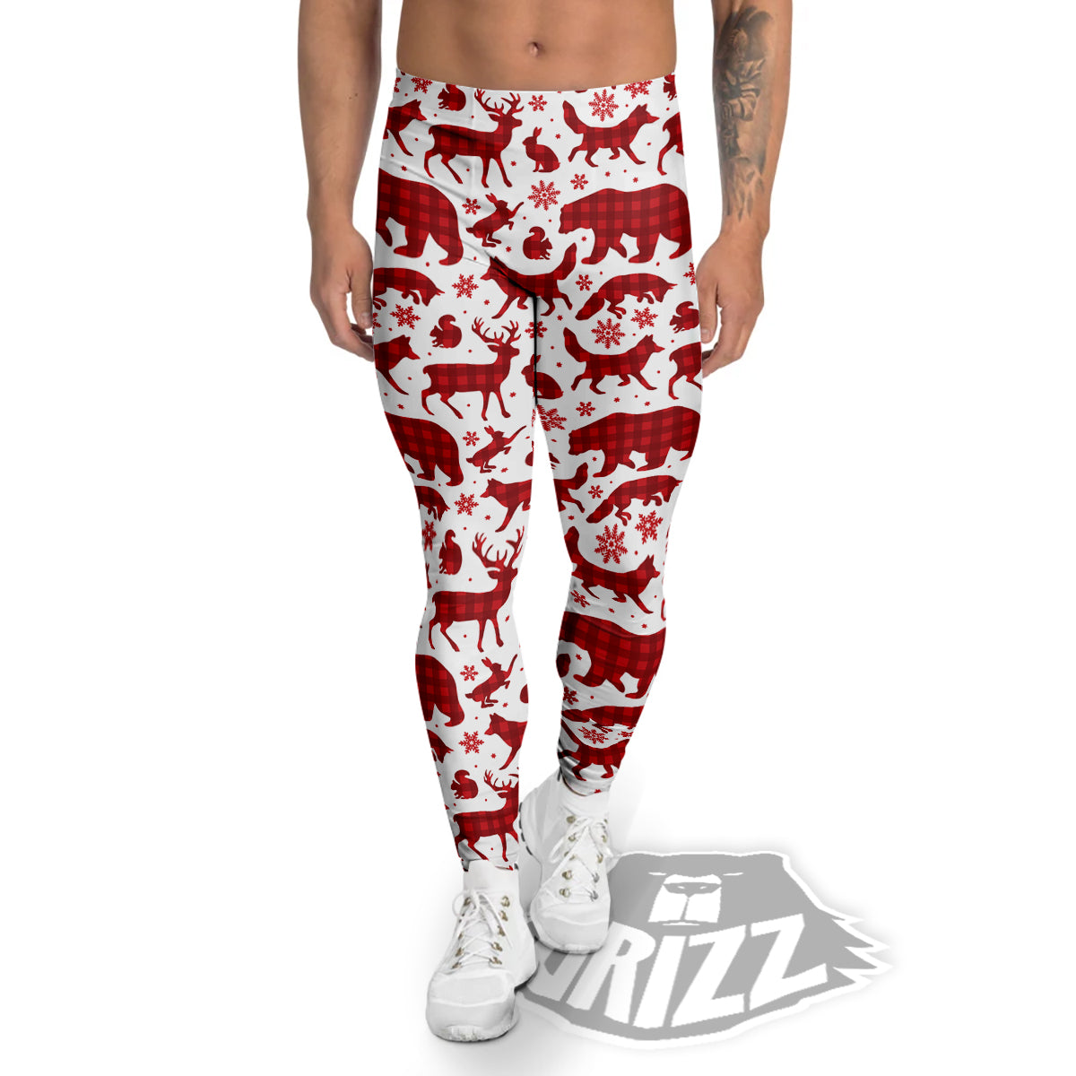 Buffalo Plaid Winter Forest Animal Print Pattern Men's Leggings-grizzshop