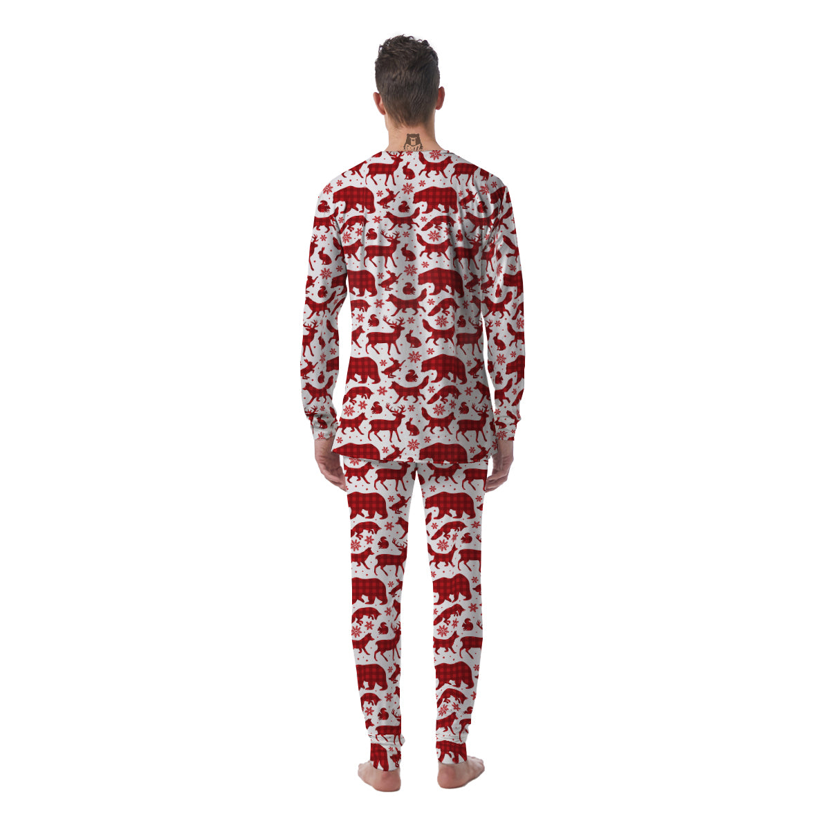 Buffalo Plaid Winter Forest Animal Print Pattern Men's Pajamas-grizzshop