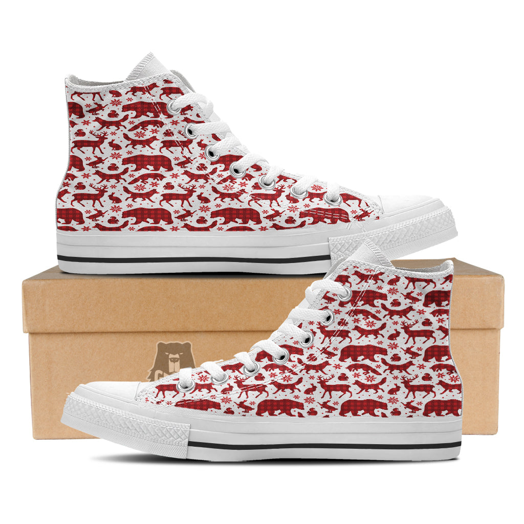 Buffalo Plaid Winter Forest Animal Print Pattern White High Top Shoes-grizzshop