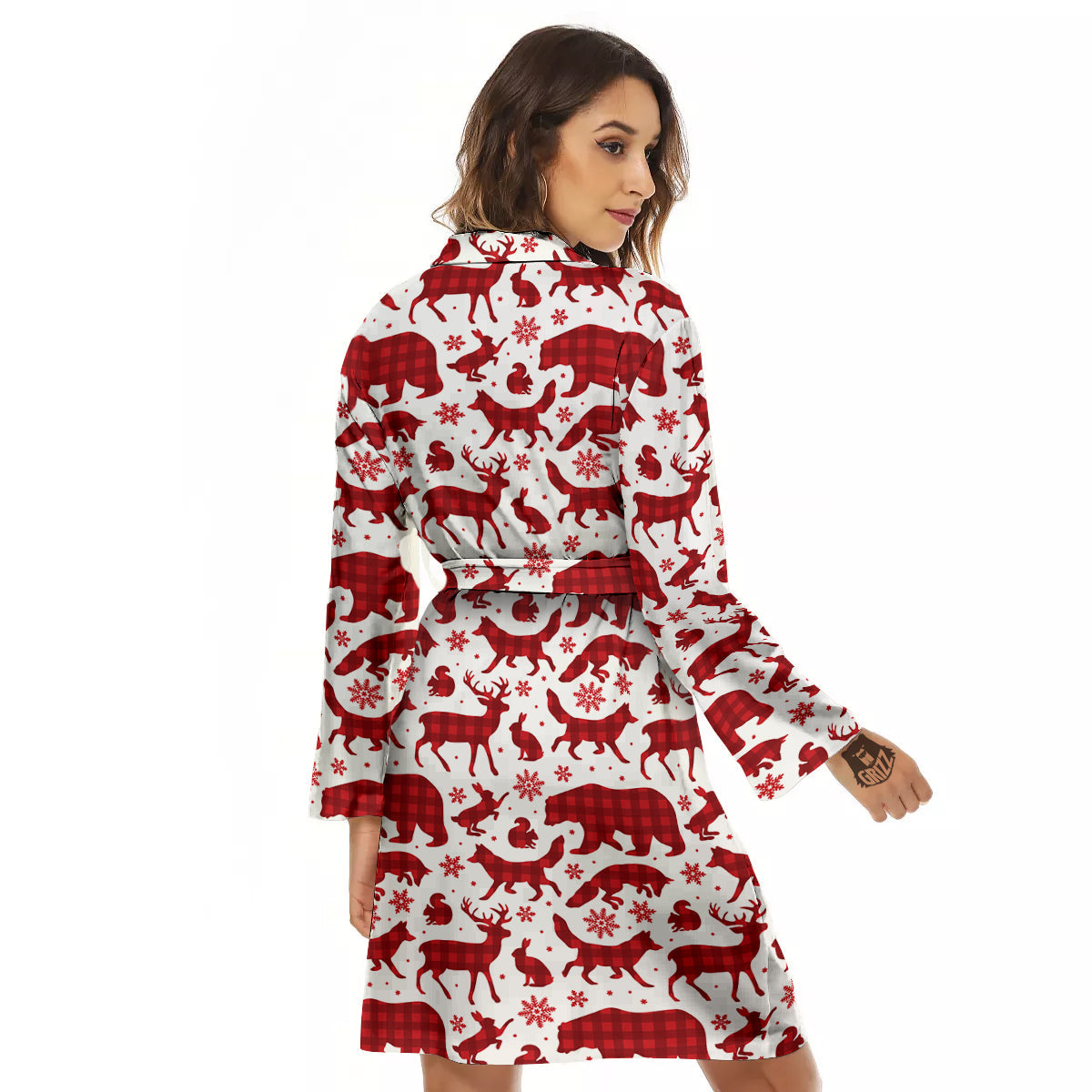 Buffalo Plaid Winter Forest Animal Print Pattern Women's Robe-grizzshop