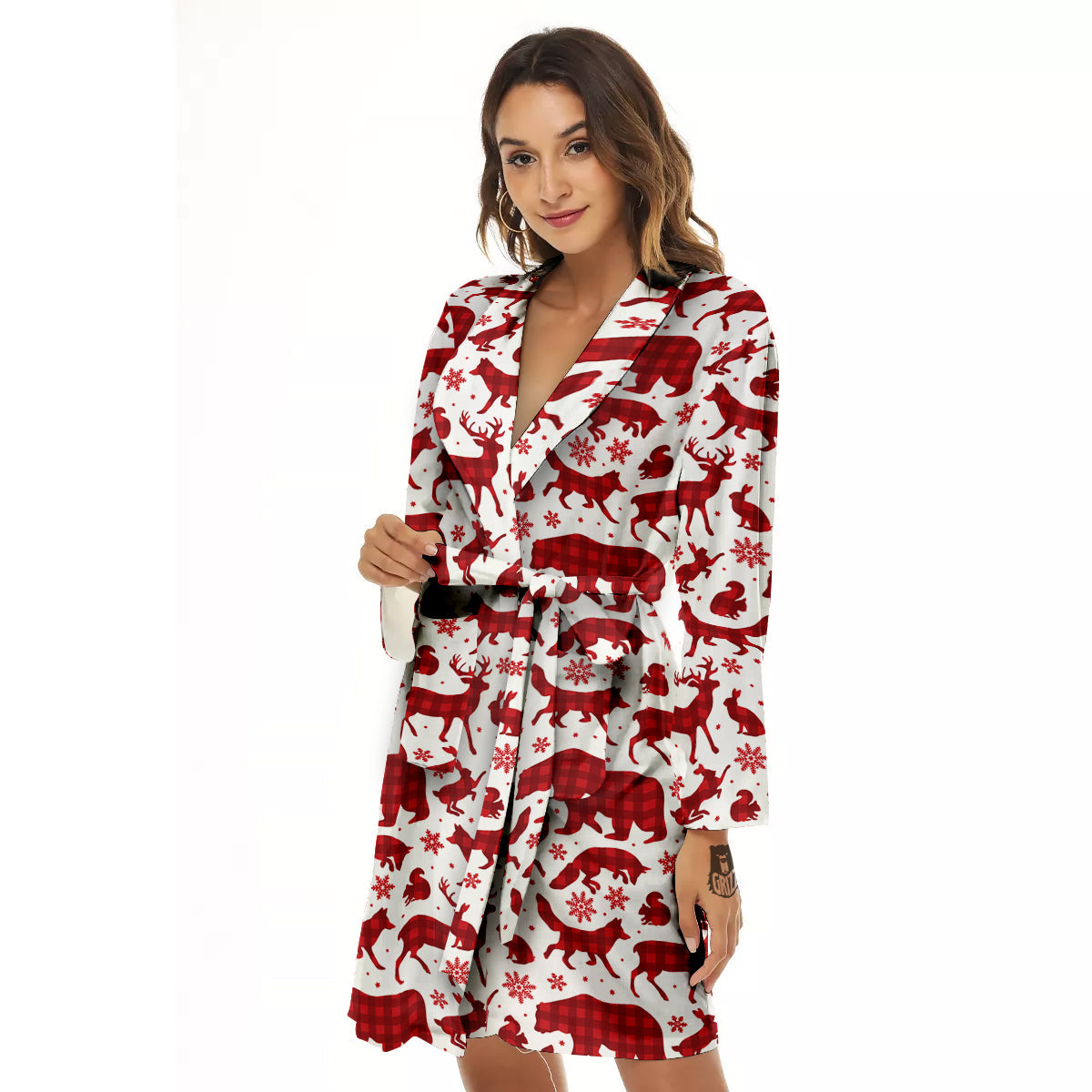 Buffalo Plaid Winter Forest Animal Print Pattern Women's Robe-grizzshop