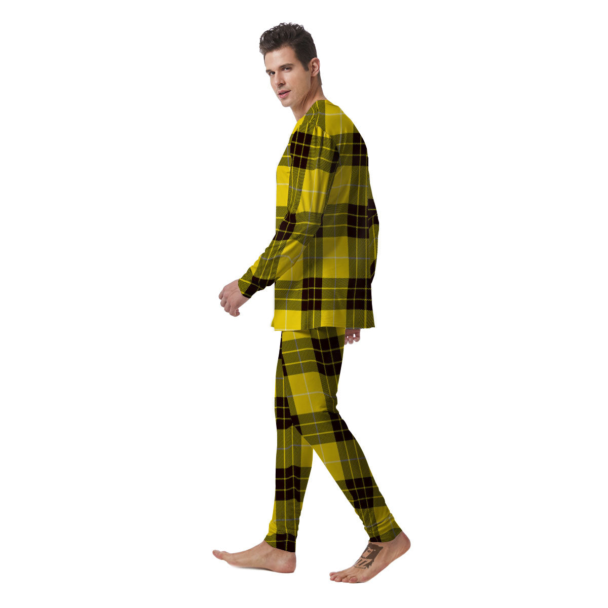 Buffalo Plaid Yellow Print Pattern Men's Pajamas-grizzshop