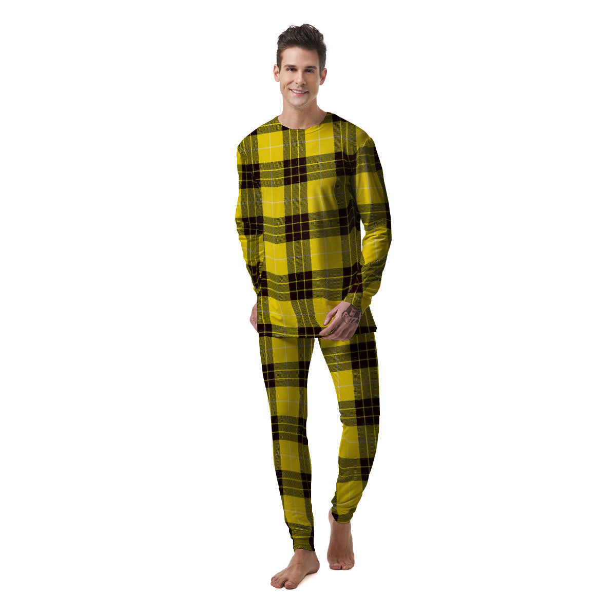 Buffalo Plaid Yellow Print Pattern Men's Pajamas-grizzshop